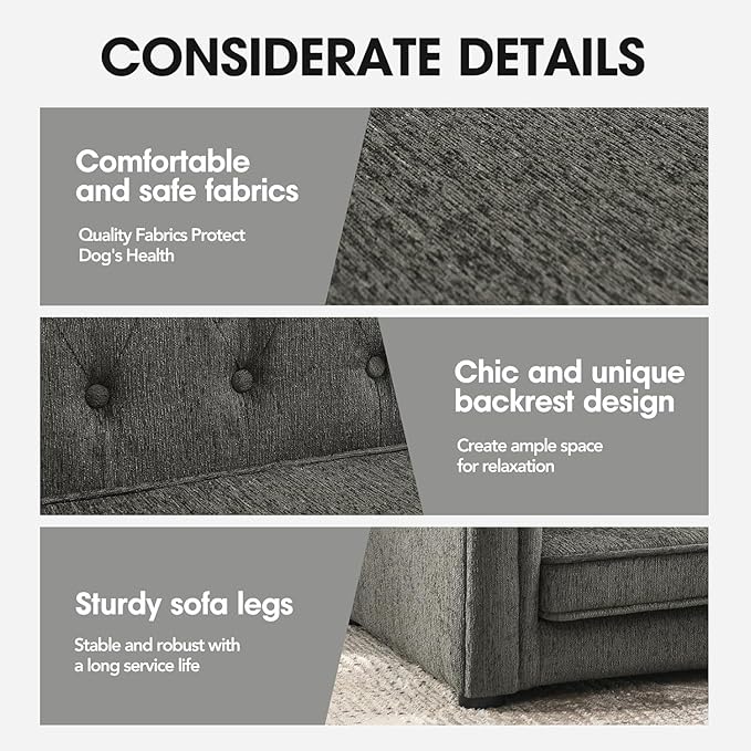 Dog Sofa Couch for Medium to Large Dogs, Memory Foam Dog Couch with Washable Fabric, Removable Cushion, Sofa Bed for Medium and Large Dogs, Dark Gray