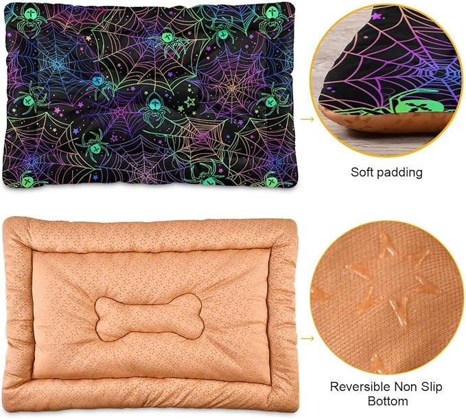 Pet Bed Halloween Spider Web Dog Bed Mat Absorbing Non Slip Pad Pet Sleeping Mat for Small, Medium, and Large Dogs Puppy Cat 36 in x 24 in