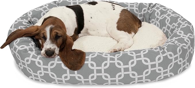 Majestic Pet 32 Inch Links Sherpa Calming Dog Bed Washable – Cozy Soft Round Dog Bed with Spine for Head Support - Fluffy Donut Dog Bed 32x23x7 (inch) – Round Pet Bed Medium - GRAY