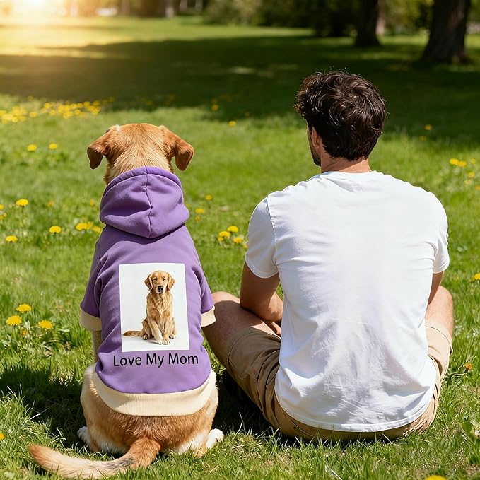 Custom Dog Hoodie, Personalized Sweatshirt with Photo Text Name Logo, Customized Hooded Sweater for Small Medium Large Dogs & Cats (Purple, XXXXX-Large)