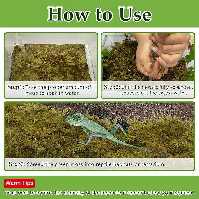Halatool 5OZ Natural Sphagnum Moss for Reptiles- 8QT Green Moss for Terrarium Plants Long Fiber Reptile Moss for Leopard Gecko Snake Hamsters Tortoises Frogs Lizards Salamanders