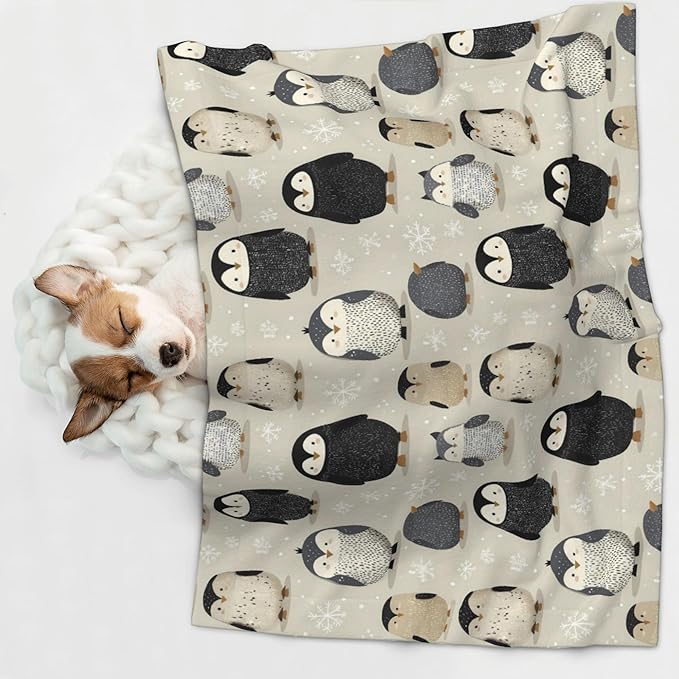 Waterproof Dog Blanket Soft Pet Blanket for Puppy Cat, Fleece Cat Throw Blankets for Furniture Bed Couch Sofa Reversible - Snow Penguin 2