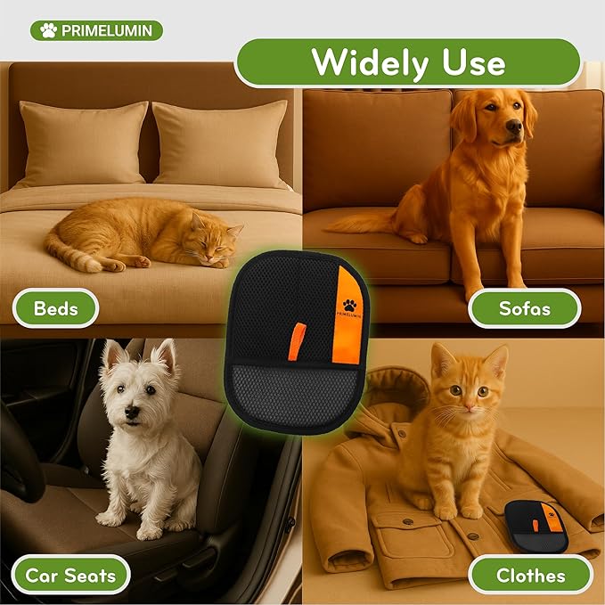 Pet Hair Removal Glove for Dogs & Cats – Upgraded Electrostatic Fur Remover Mitt, Reusable & Washable Pet Hair Remover for Furniture, Carpet, Car Seat & Clothing (Black/Orange)