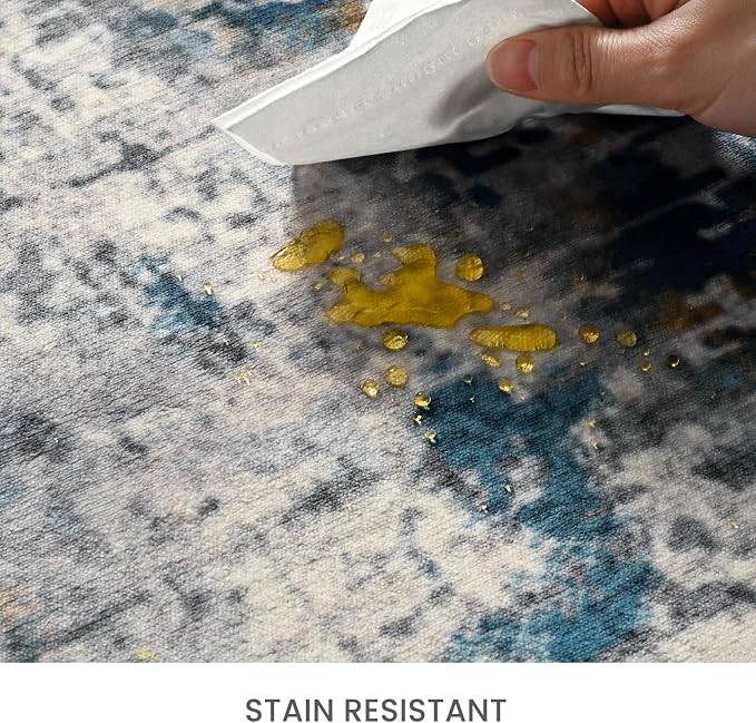 Living Room Rug 7x10 Ultramarine Area Rugs Machine Washable Abstract Boho Large