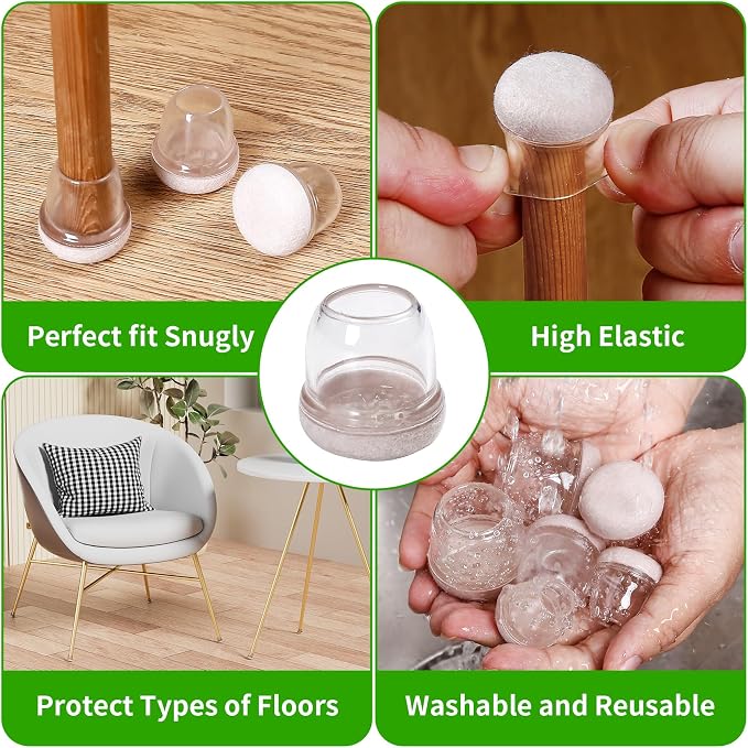 24PCS Clear Chair Leg Floor Protectors, Round Felt Furniture Pads
