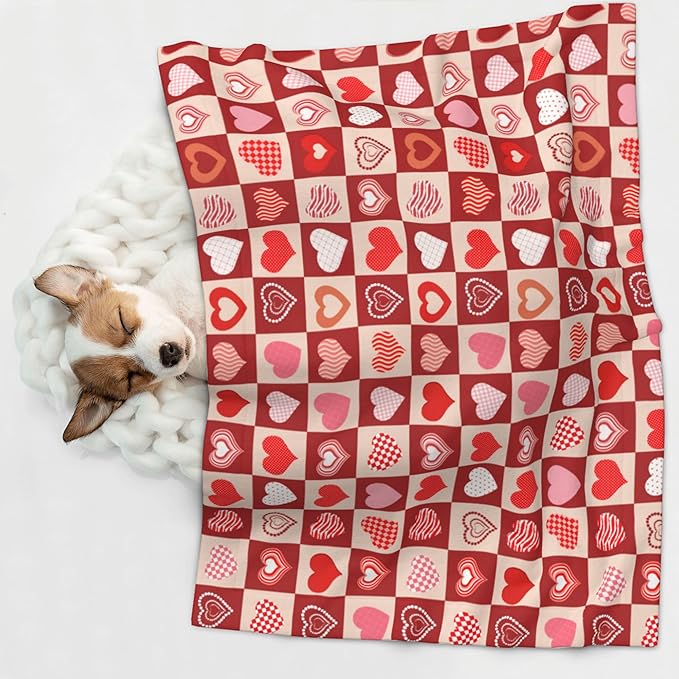 Pink Red Throw Blanket - Hearts Blanket for Dog Cat Pet Blankets 23x16 for Couch Sofa Bed