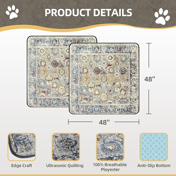 Washable Pee Pads for Dogs Large 2 Pack, 48" x 48" Reusable Puppy Pads Waterproof Dog Rugs, Super Absorbent, Leakproof, Dog Crate Pad, Playpen Mat, Whelping Pads, Vintage