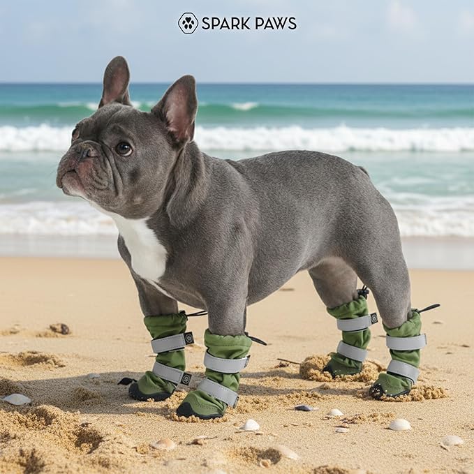 Spark Paws Dog Shoes, Waterproof Dog Boots for Medium to Large Dogs, Non Slip, Breathable Dog Booties and Paw Protectors - 4PCS Doggie Hiking Boots with Reflective Straps - Green, Size 8