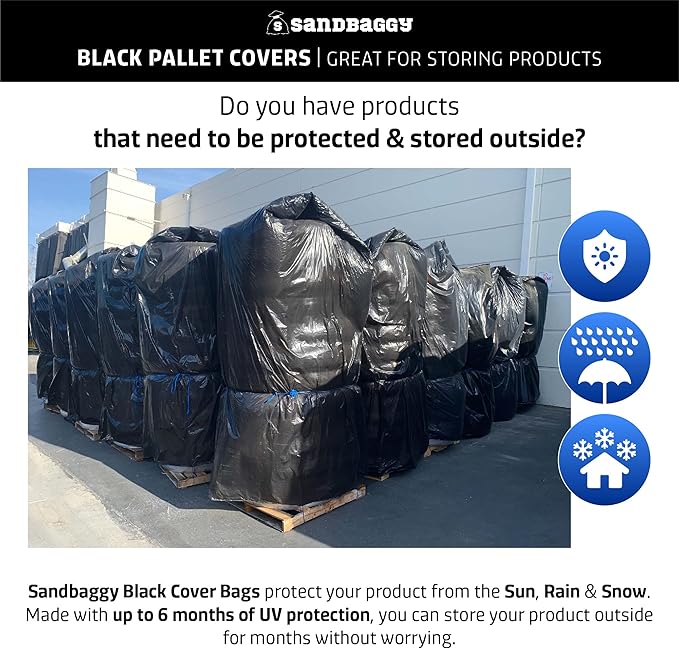 Sandbaggy Black Pallet Covers | Made in USA | Tarp Fits Large Pallets Up to 55" x 55" x 75" | Built w/ 6 Months UV Protection | Heavy Duty 1.5 Mil Thick Plastic (Pack of 250, 1.5 Mil Thick)