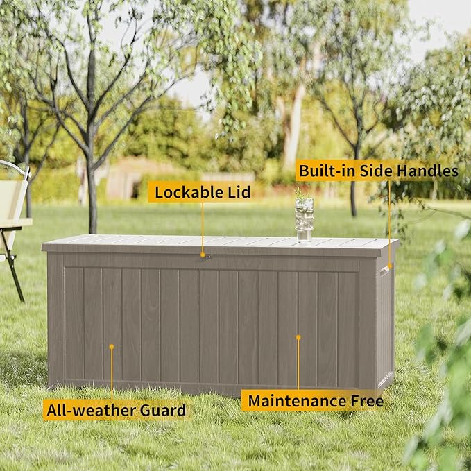 270 Gallon Heavy Duty Outdoor Storage Box - Extra Large Package Protection for Outside Deliveries, Patio Storage Bench & Resin Deck Chest with Lock, UV-Resistant, Slate Grey