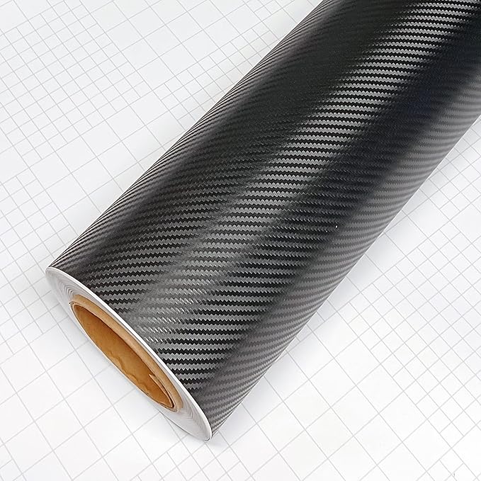 3D Carbon Fiber Film Twill Weave Vinyl Sheet Roll Wrap (60" X 60", Black)
