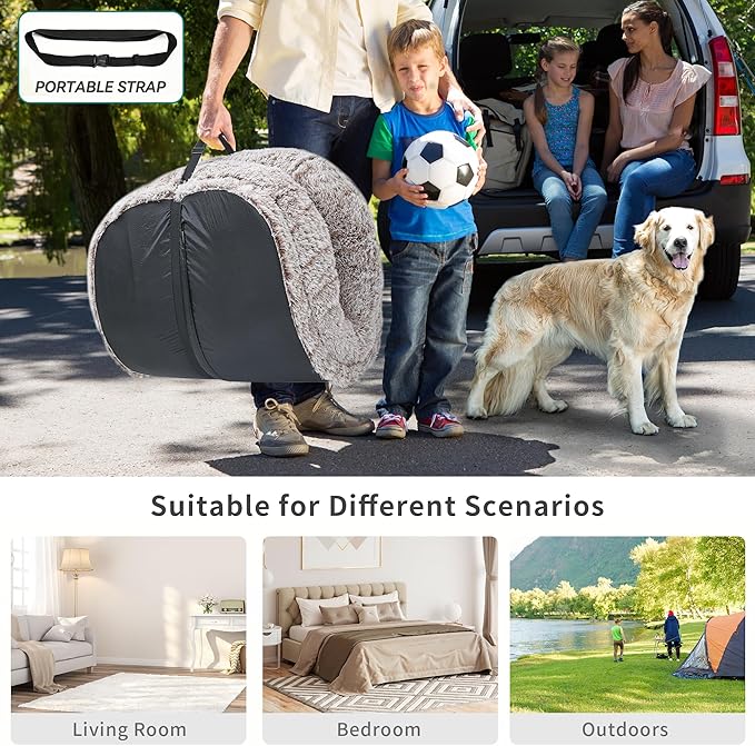 DWVO Human Dog Bed for Adult, 79" L X 43" W Large Human Size Dog Bed with Blanket and Pillow, Removable Cover, Dark Brown