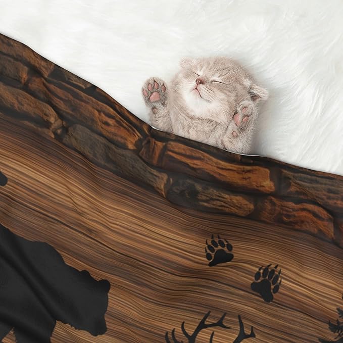 Cabin Throw Blanket - Moose Bear Blanket for Dog Cat Retro Pet Blankets 23x16 for Couch Sofa Bed