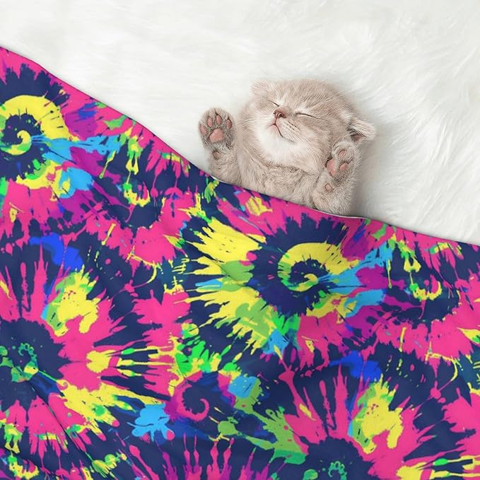Waterproof Dog Blanket Soft Pet Blanket for Puppy Cat, Fleece Cat Throw Blankets for Furniture Bed Couch Sofa Reversible - Bold tie dye 1