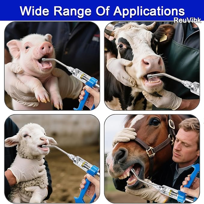 50ML Adjustable Veterinary Metal Feeding Gun, Continuous Drench Gun Continuous Dosing Device Veterinary Medicine Dispenser Husbandry Autonomous Feeding Tool, for Pig Cow, Sheep, Horse
