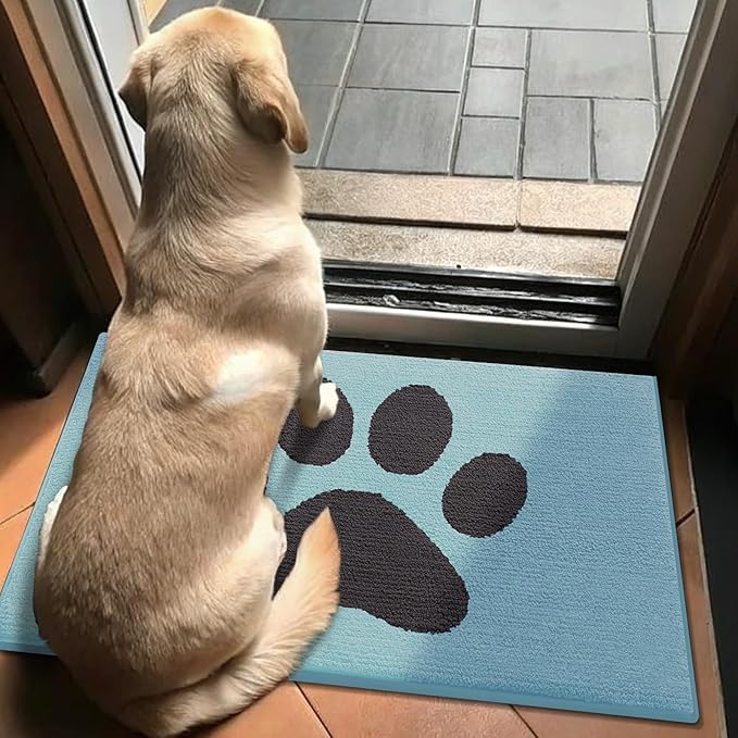 Buganda Dog Door Mat for Muddy Paws, Absorbent Dirt Trapper Non Slip Indoor Doormats, Washable Low-Profile Mat for Mud Dogs, Entryway Carpet for Inside Floor (36x24 Inches, Blue)