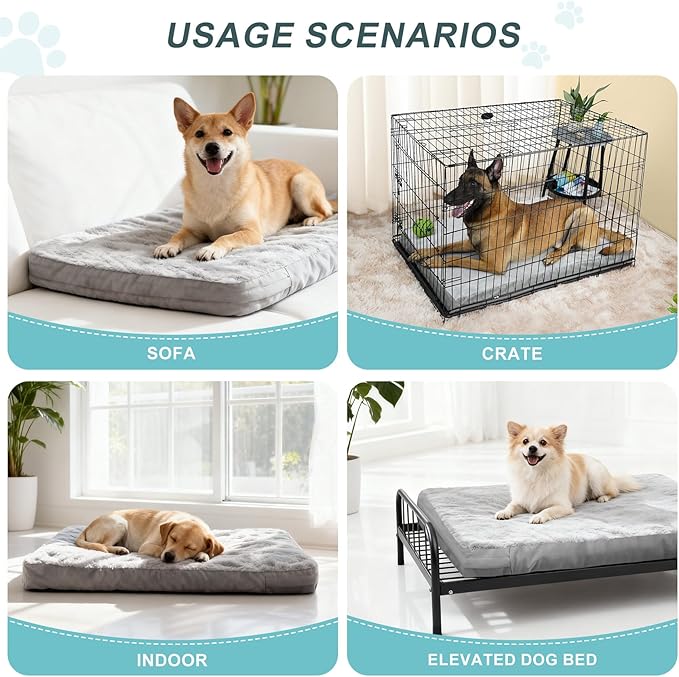 Explore Land Waterproof Dog Bed Cover Machine Washable Fluffy Dog Bed Replacement Cover for 36 Inch Crate, 36Lx23Wx3.5H inch, Gray