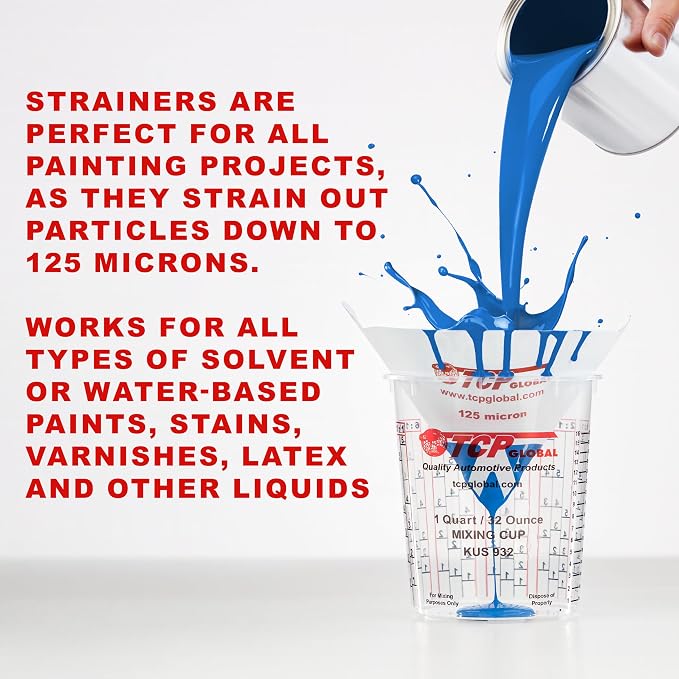 TCP Global - 125 Micron Filter Tips Ultra-Fine Paint Strainer - Pure Blue Nylon
