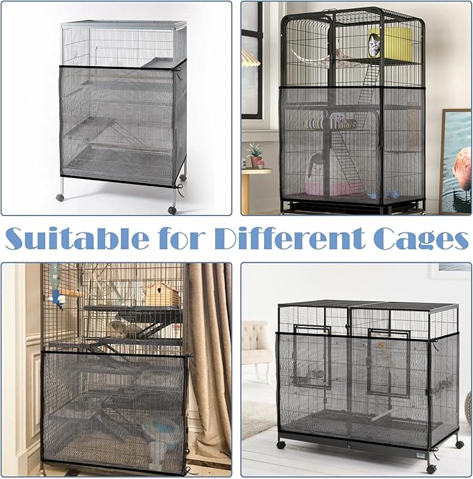 Large Bird Cage Seed Catcher 31 x 118 inches Adjustable Bird Cage Net Cover Black Bird Cage Cover Elastic Band Mesh Cage Cover Skirt Nylon Mesh for Parakeet Parrot Cages