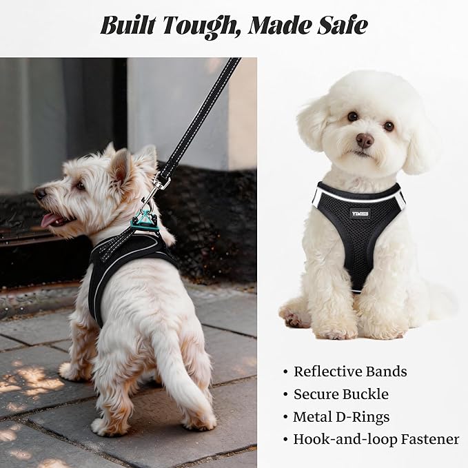 YIMEIS Dog Harness and Leash Set, No Pull Soft Mesh Pet Harness, Reflective Adjustable Puppy Vest for Small Medium Large Dogs, Cats (Black, X-Small (Pack of 1))