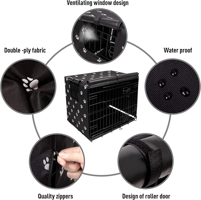 Pet Prime Dog Crate Cover for Wire Cages 24 30 36 42 48 Inch Outdoor Pet Kennel Cover Machine Wash & Dry (Cover Only) (36 Inch Crate Cover (36"x23"x25"))