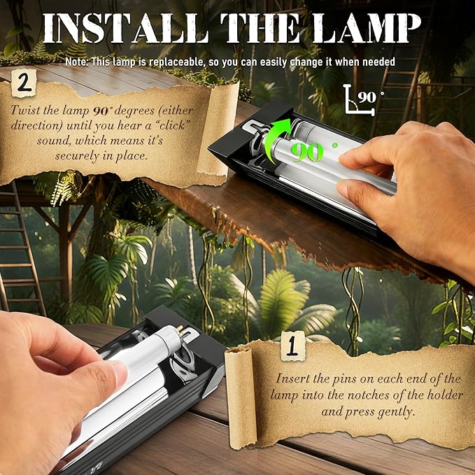 T5 Reptile UVB Light 22.7 Inches Fixture with UVB 5.0 Bulb High Output Hood for Terrariums, Basking Reptiles, Lizards, Chameleons, Iguanas, Bearded Dragons, 14W