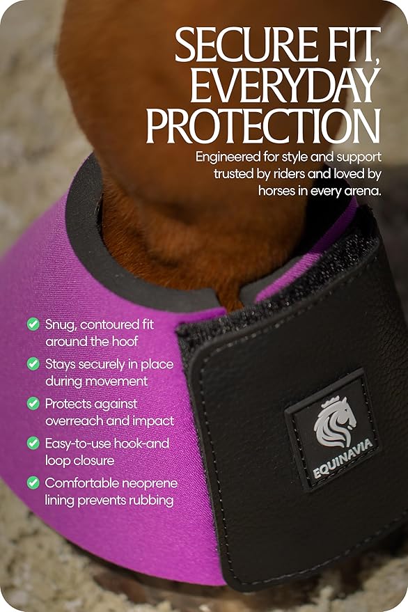Equinavia Toki Bell Boots for Horses | Neoprene Overreach Boots - Bright Purple - S