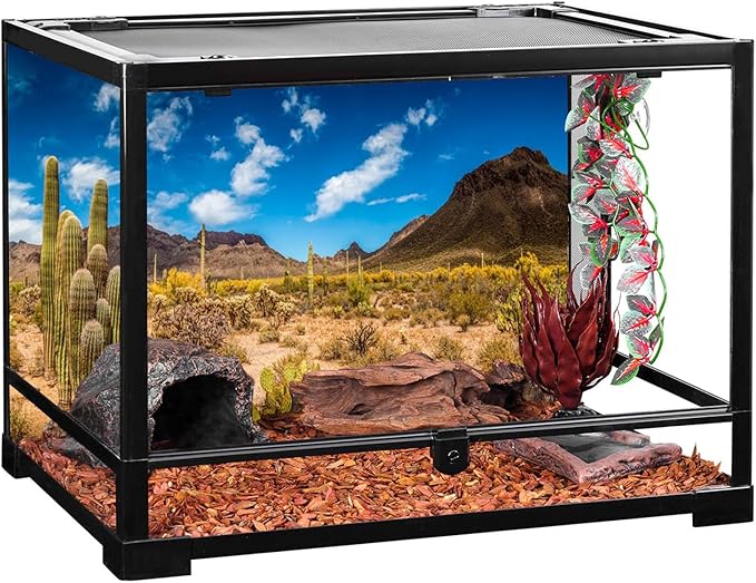AWERT 36x18 inches Reptile Habitat Background Blue Sky Oasis Cactus Desert Terrarium Background Durable Polyester Background