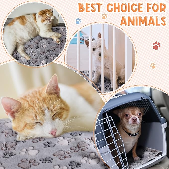 Tatuo 4 Pcs Dog Blanket for Pet Cat Blankets Indoor Puppy Teething Stuff Toys Paw Print Fleece Soft Blanket Sleep Mat for Guinea Pig Cage(Gray,Medium(30 x 20.5 Inch),Square)