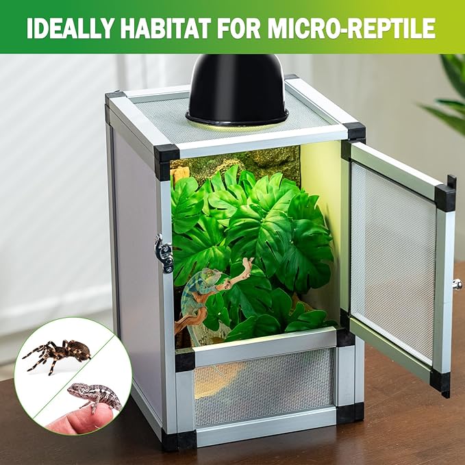 Hybrid Reptile Cage Toxirium 18"x18"x36" with Aluminum Frame, PVC Side & Back Panels, Two Interchangeable Screen & Acrylic Front Doors, Ventilated Top Screen, Ideal for Chameleon, Lizards, Frogs