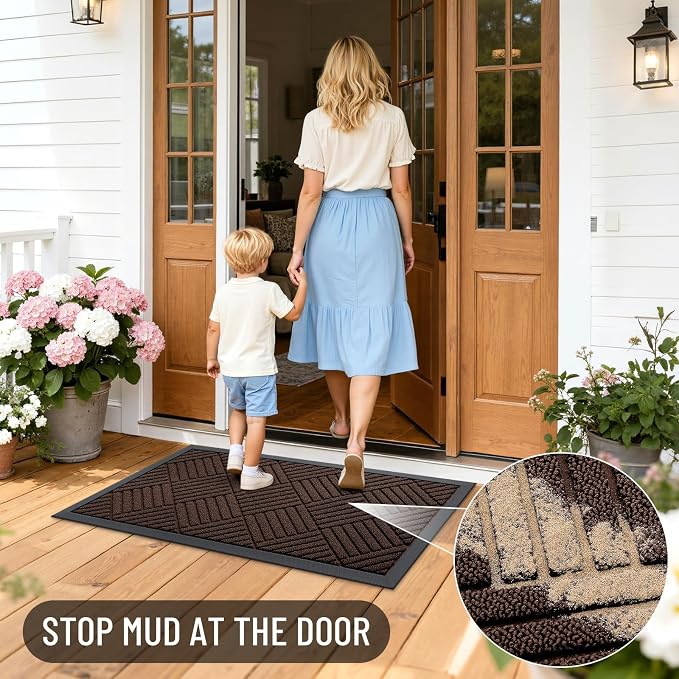 OLANLY Front Door Mat Outside Entrance 71x23, Heavy Duty Sturdy Natural Rubber