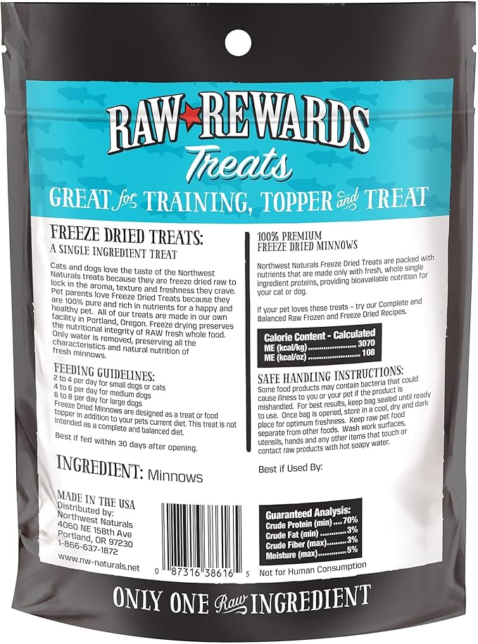 Northwest Naturals Raw Rewards Freeze-Dried Treats - Green-Lipped Mussels (2 oz) & Minnows (1 oz) Treats for Dogs & Cats - Healthy, 1 Ingredient, Human Grade Ingredients, All Natural