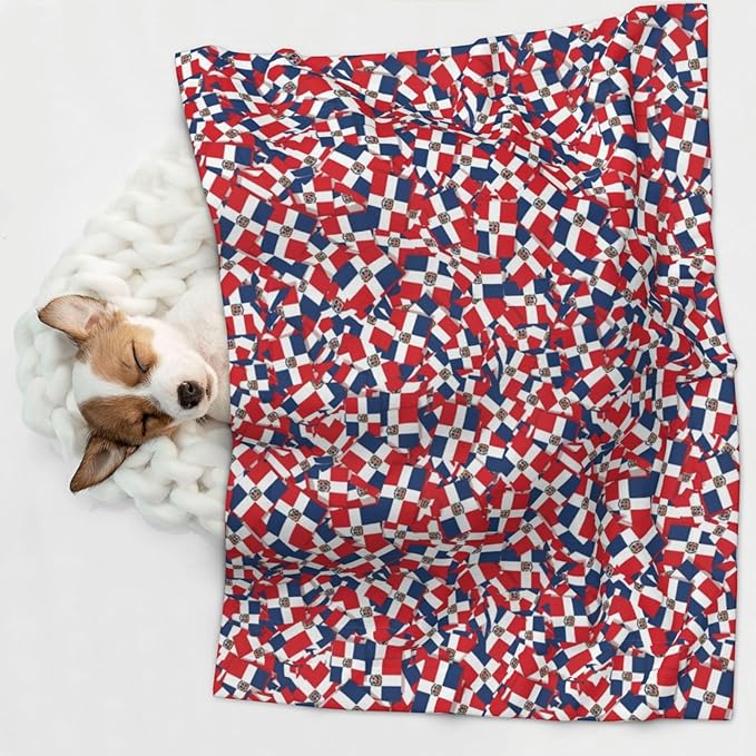 Two Sided Plush Pet Blanket for Crates Carriers Home Use, Dominican Republic Flag Wave, Reversible Throw with Cozy Dot Fabric and Silky Reverse for Small Large Pets