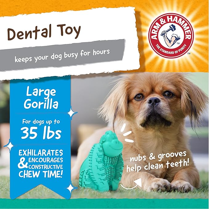Arm & Hammer for Pets Chew Toy and Dentral Treats for Dogs | Bundle Includes 1 Gorilla Chew Toy and 20 Pc Peanut Butter Nubbies Flavor Dog Treats | Reduce Plaque & Tartar | Safe for Dogs up to 35 Lbs