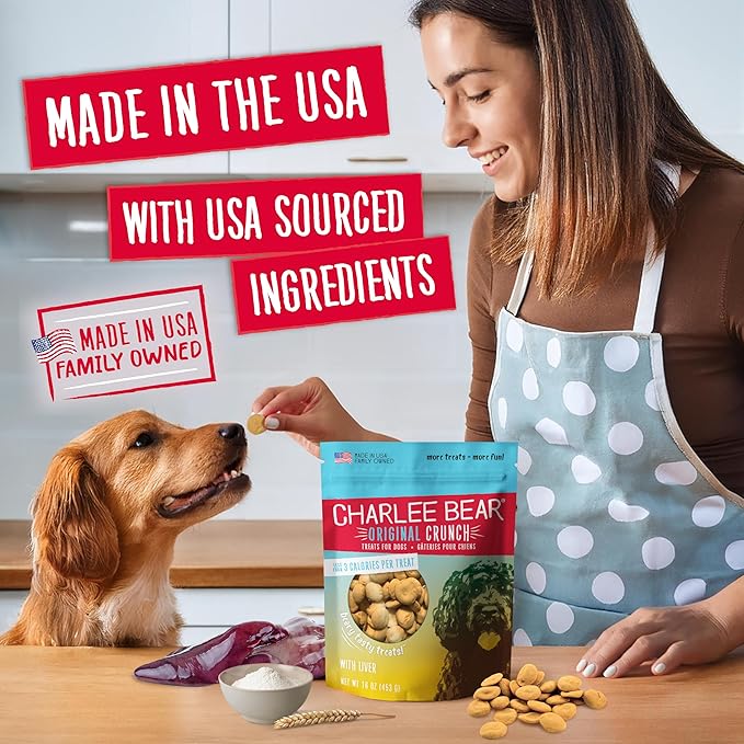 Charlee Bear Original Crunch Dog Training Treats, 4 Flavor Variety Pack, 3 Calories Each, Low Calorie Natural Rewards for Puppies to Adult Dogs, Made in USA, 16 oz (4-Pack)