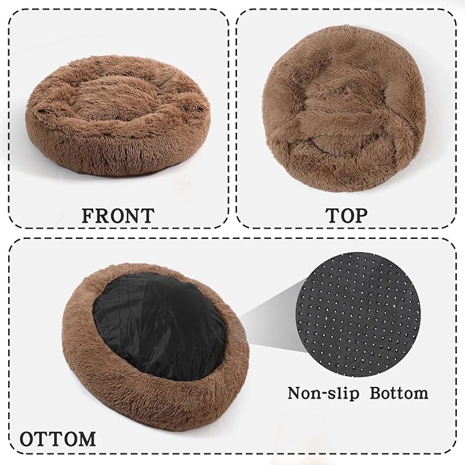 NOYAL Calming Dog Bed for Anxiety, Hooded Donut Cave with Blanket, Plush Fluffy Washable Pet Bed for Small Medium Dogs & Cats