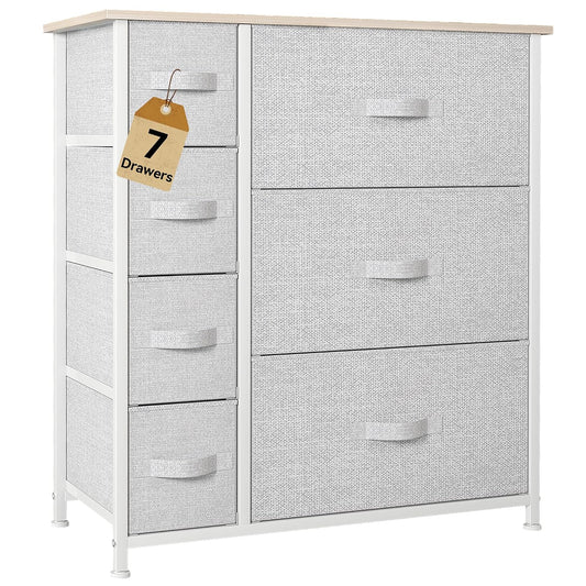 DWVO Dresser for Bedroom, 7 Drawers Fabric, Light Gray