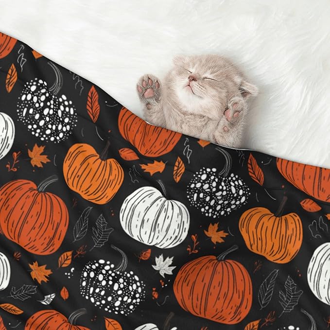 Fall Pumpkins Throw Blanket - Halloween Blanket for Dog Cat Autumn Pet Blankets 40x30 for Couch Sofa Bed