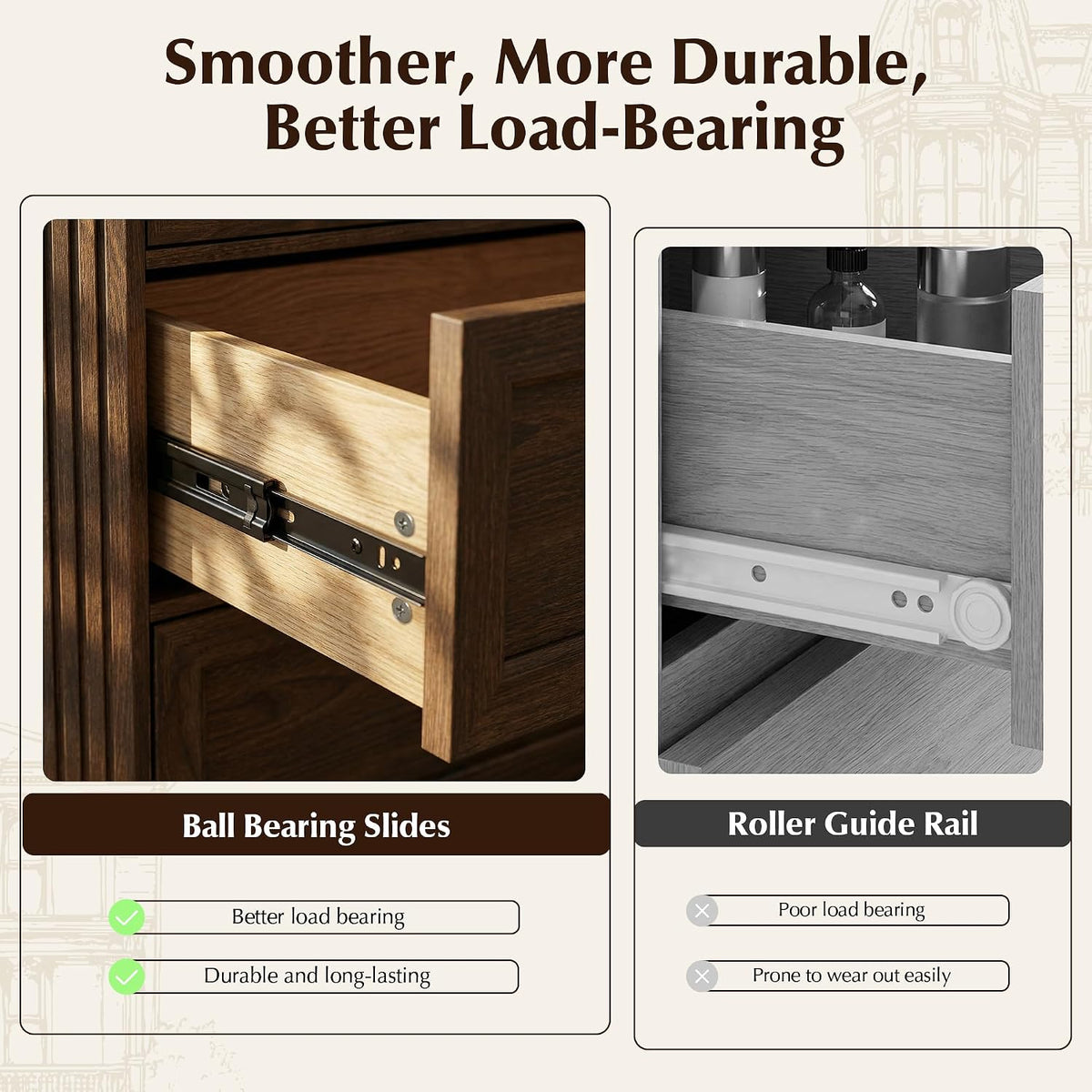 Farmhouse 9 Drawers Walnut Dresser for Bedroom, 63.07" Wide Chest of Drawers w/Charging Station & Vintage Beveled Design, Wood Long Dresser TV Stand,Closet Clothes Storage Organizer for Living Room