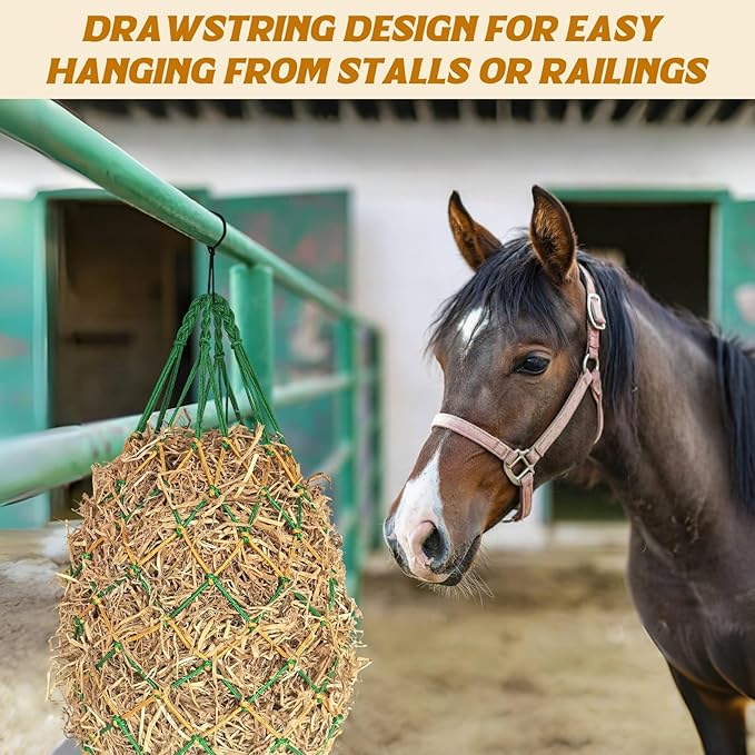 2PCS Hay Nets for Horses,2.36"x2.36" Holes 40”Horse Hay Feeder Net for Slower Feeding,Strong Load-Bearing Hay Bag Hanging for Horse Stable Trailer (Green)