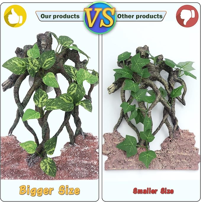 AQUA KT Reptile Climb Tree Branch Rock Background Decoration with Suction Cup for Terrarium Amphibian Lizard Snake