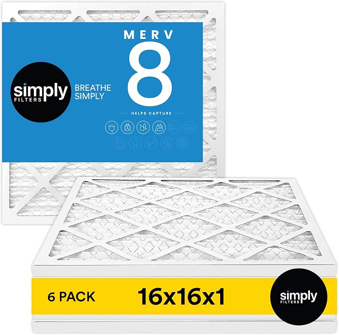 Simply 16x16x1 Air Filter, Merv 8, MPR 600, 6 Pack, Furnace Air Filter