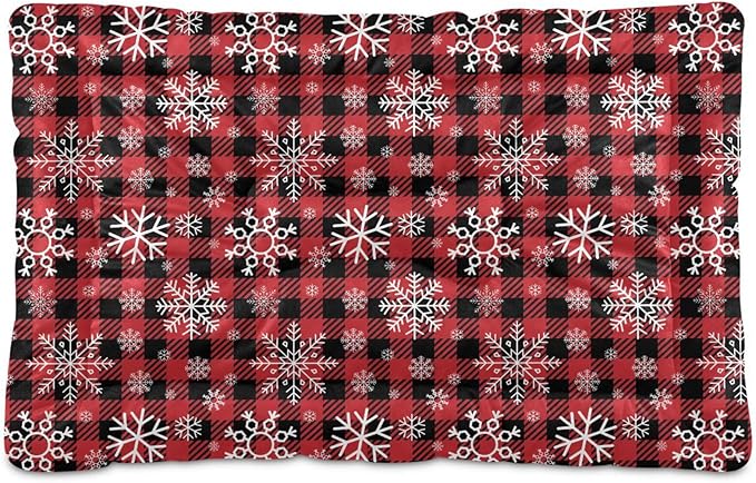 Pet Bed Red and Black Buffalo Plaid Snowflake Christmas Dog Bed Mat Absorbing Non Slip Pad Pet Sleeping Mat for Small, Medium, and Large Dogs Puppy Cat 36 in x 24 in