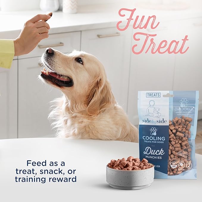 Side by Side Duck Munchies - Cooling Freeze-Dried Dog Treats - Ideal Dog Training Treats, Snack or Reward - Made of Whole Raw Ingredients, Free of Artificial Additives - USA Made (4oz., Pack of 2)