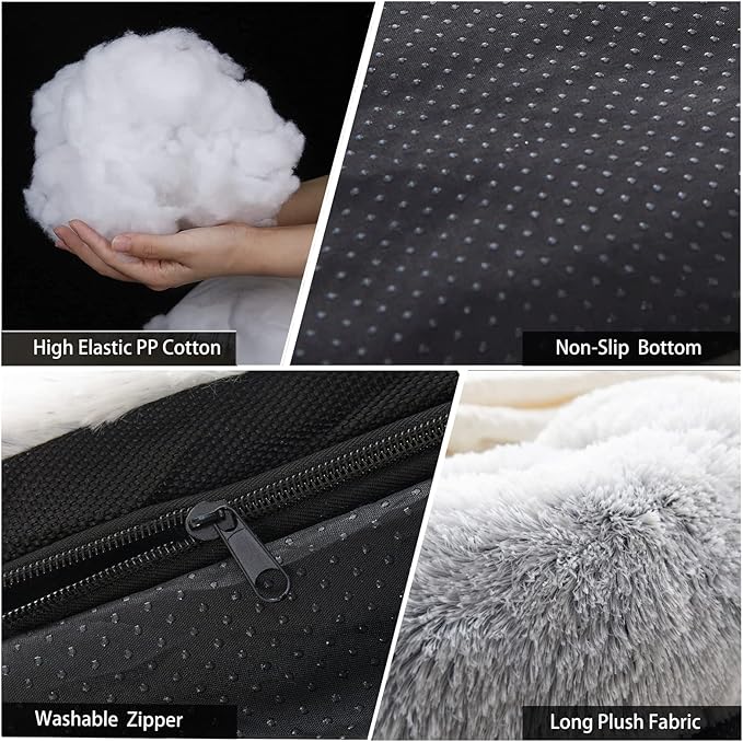 Yapudoo Plush Dog Bed Sofa Cover, Deluxe Plush Soft Pet Couch Protector Pet Beds, Couch Cover for Large Dogs, Removable Washable Anti-Slip Pet Bed with Memory Foam Neck Bolster Silver Gray Large