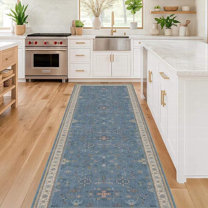 Hazo Haus Light Blue 2x8 Long Washable Runner