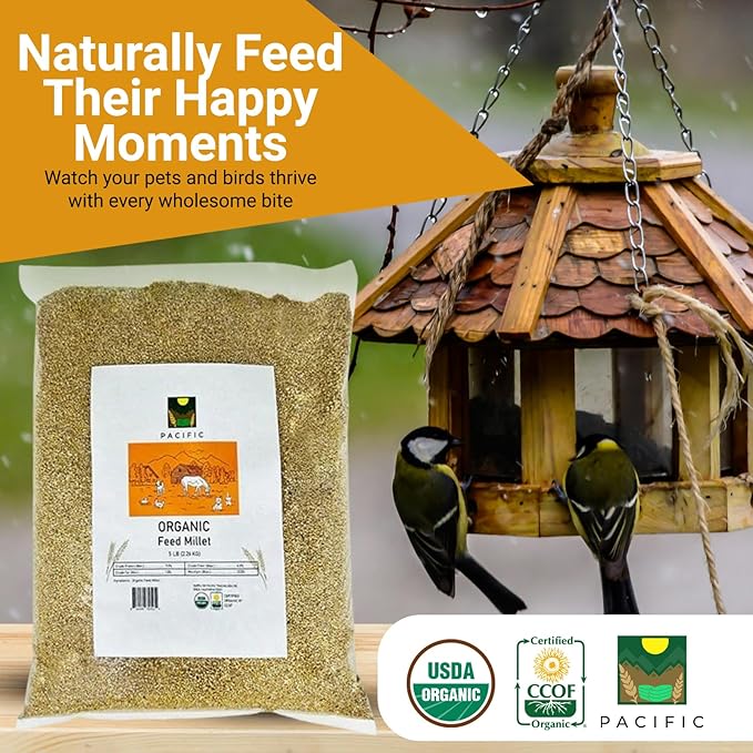PACIFIC Organic Petfood Organic Feed Millet - Millet Bird Seed | Rich with Fiber & Minerals | USDA and CCOF Certified | Packed in USA - 2Lbs
