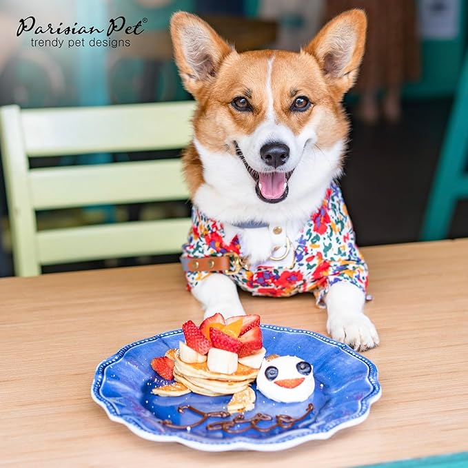 Parisian Pet Dog Shirt - Floral Pattern 100% Cotton Dog Summer Clothes - Stylish Dog Beach Oufit - Hook and Loop Closure Dog Costume - Machine Washable Dog Shirts for Large Dogs - L