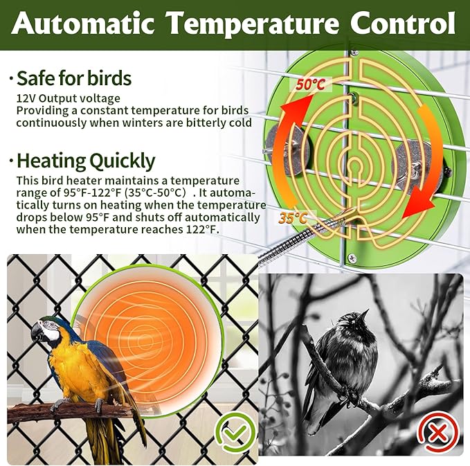 Snuggle-Up Bird Cage Heater,Bird Cage Accessories,Bird Warmer Pad with Mirror for Parrots Parakeets African Grays and Small Pet,12V, 4.7"