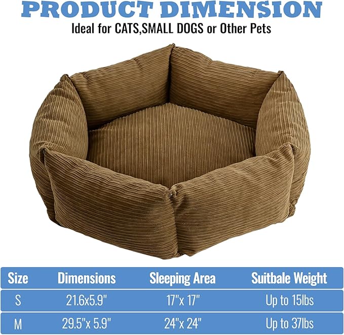 All-Season Stain Resistance Cat Dog Bed,Round Donut Pet Bed,Cord Washable Cat and Dog Beds with Removable Cover,Kitten Bed with Anti-Slip Bottom,Brown,21.6 * 5.9"